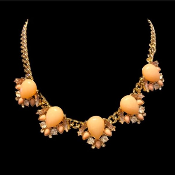 Express Necklace Gold Tone & Peach Floral Statement with Rhinestones 18” length - Picture 1 of 8